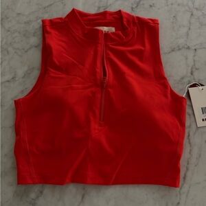 Red Sleeveless Zip-Up Top by Recess